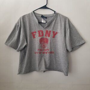 Vintage Official Fire Department New York Gray M Cotton Cutoff Crop T-Shirt 2008